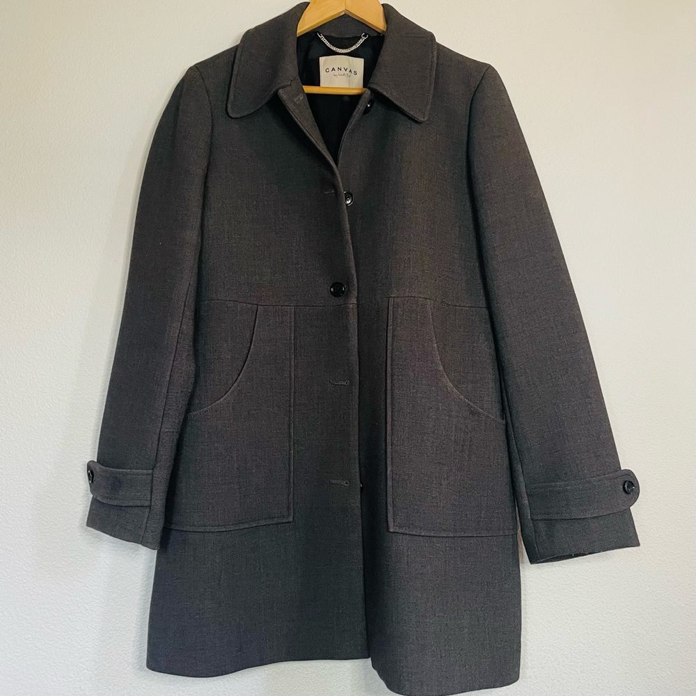 Charcoal gray single breasted car coat from Canvas by Lands’ End
